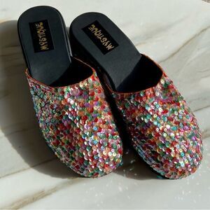 NIB Mystique Multi Colored Sequined Slide Sandals